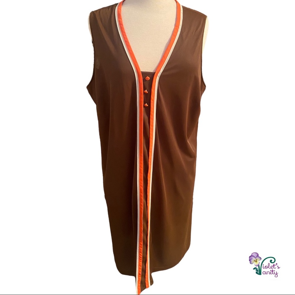 VTG 1960s GOSSARD ATREMIS Nightgown Chocolate Brown Orange Mod Peignoir Sz 2X